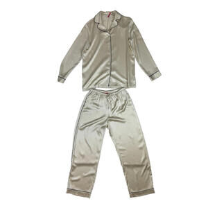 Aritzia The Group Nightside Silk Pajama Pant Shirt Set Birch Size S